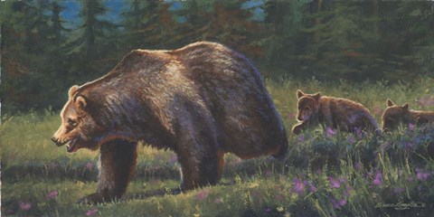 Framed Grizzly with Cubs Print