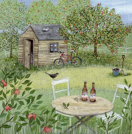 Framed Apple Trees and Garden Table Print