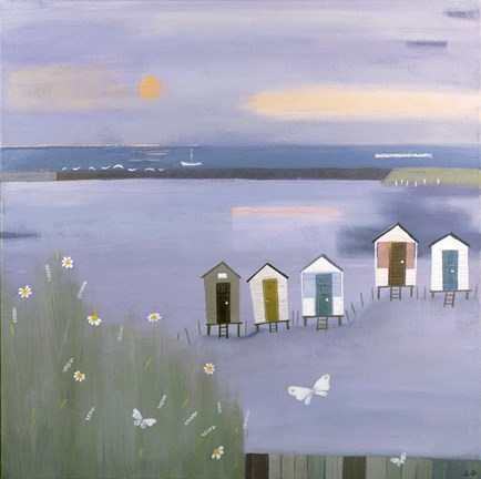 Framed Beach Huts on the Coast Print