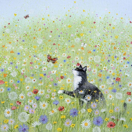 Framed Cat in a Meadow Print
