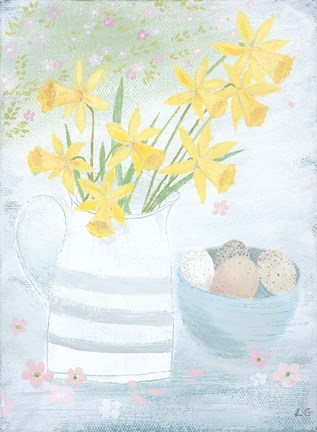 Framed Daffodils and Speckled Eggs Print