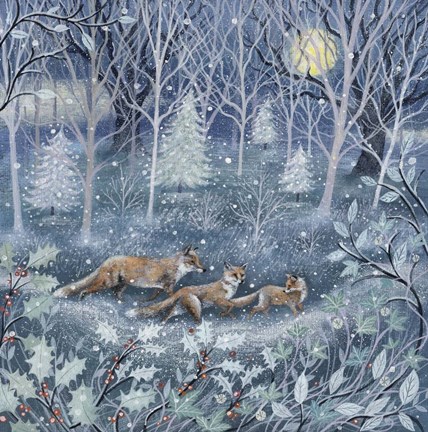 Framed Foxes in a Snowy Woodland Print