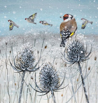 Framed Goldfinches in the Snow Print