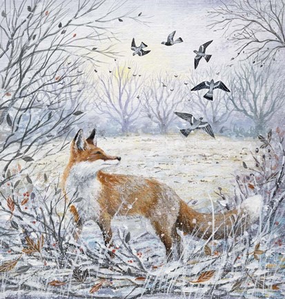 Framed Red Fox and Pigeons Print