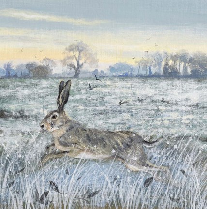 Framed Snowy Field and Hare Print