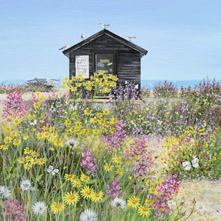 Framed Wooden Hut on the Beach Print