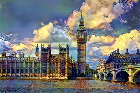 Framed London England Big Ben and Parliament Print