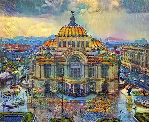 Framed Mexico City Palace of Fine Arts in the rain Print