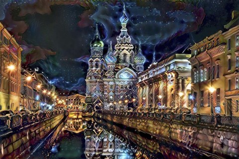 Framed Saint Petersburg Russia Church of the Savior on Spilled Blood at night Print