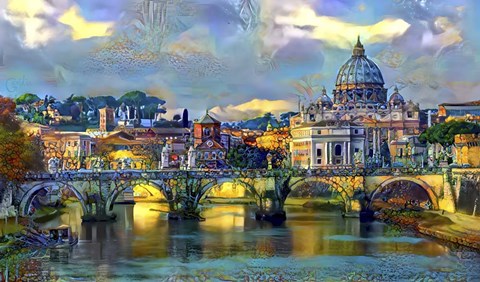 Framed Vatican City Saint Peter Basilica and bridge by day Print