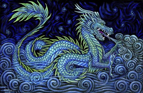 Framed Chinese Azure Dragon Print