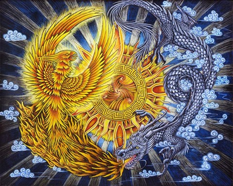 Framed Phoenix and Dragon Print