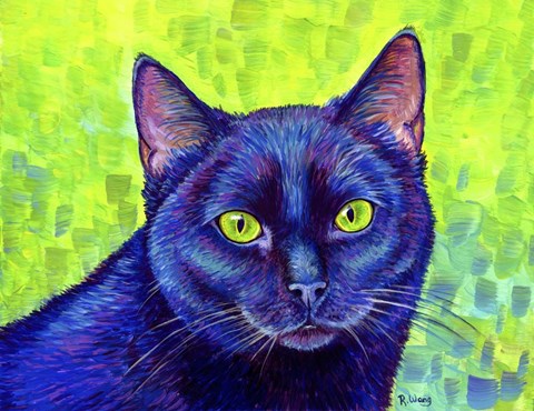 Framed Black Cat With Chartreuse Eyes Print