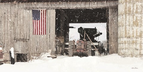 Framed Winter at Patriotic Barn Print