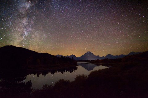 Framed Stars over Tetons at Oxbow Print