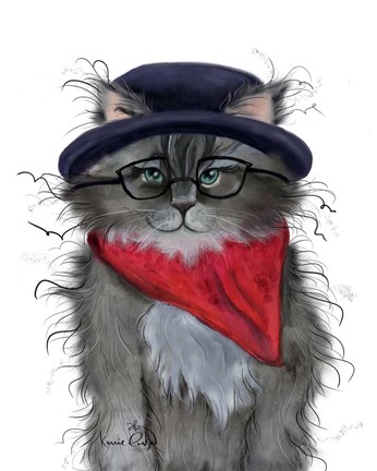 Framed Kitty in a Hat Print