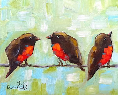 Framed 3 Robins on a Wire Print