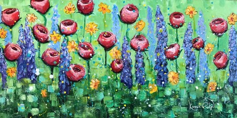 Framed Wild Flowers in Green Print