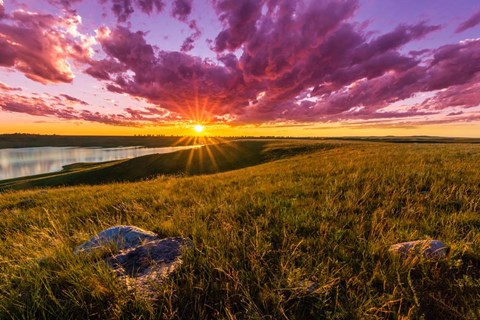 Framed Sunset Over Lake Oahe Print