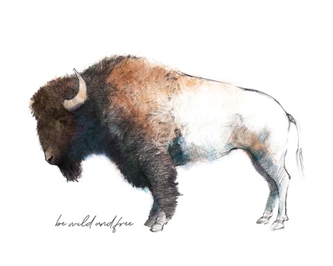 Framed Wild Colorful Bison Dark Brown Print