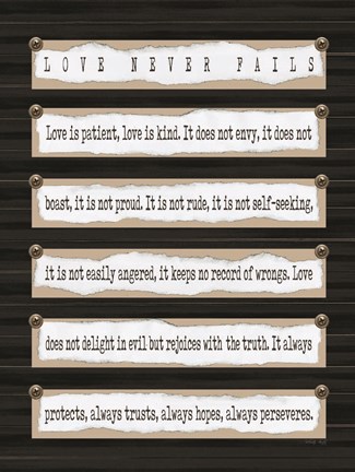 Framed Love Never Fails I Print