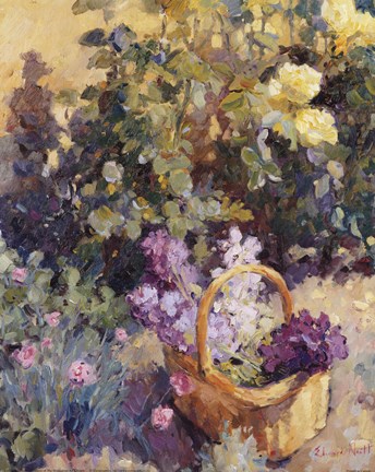 Framed Basket with Flowers Print