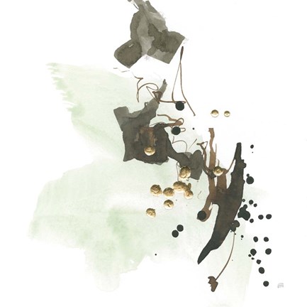 Framed Gold Dots II Green Print