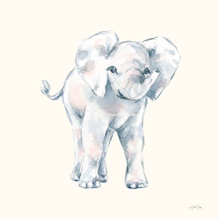 Framed Baby Elephant on Cream Print