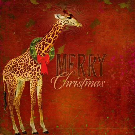 Framed Colorful Christmas II-Giraffe Christmas Print