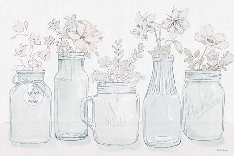 Framed Peaceful Petals I Blue Gray Print