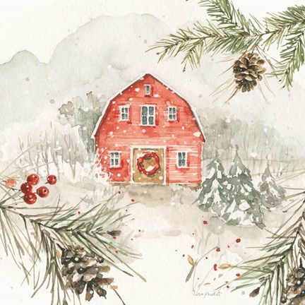 Framed Poinsettia Village III Print