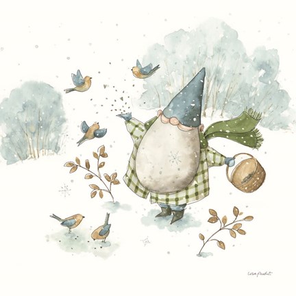 Framed Everyday Gnomes I-Winter Birds Print