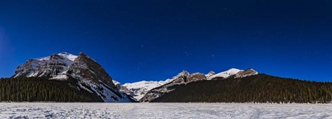 Framed Panorama Of Lake Louise Under Winter Moonlight Print