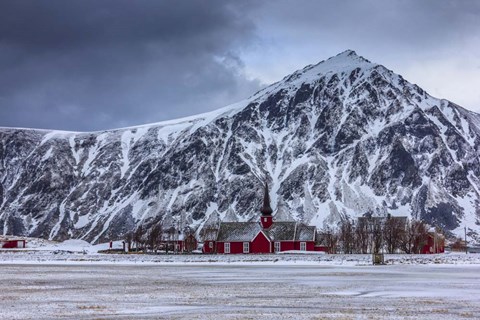 Framed Small Norwegian Village in Winter, Norway Print