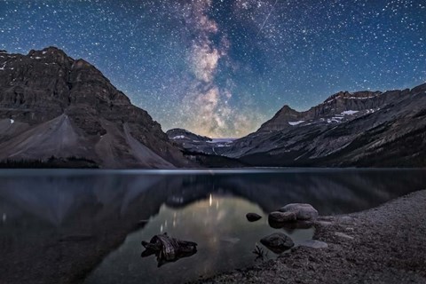 Framed Milky Way Setting Behind Bow Glacier at the End of Bow Lake Print