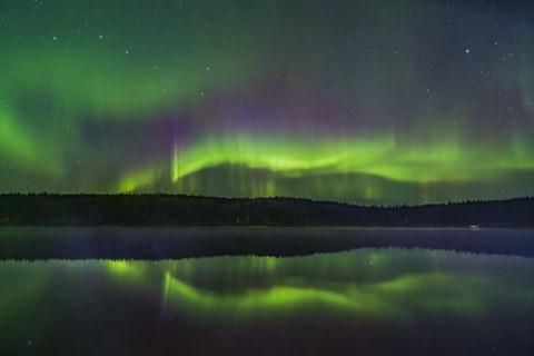 Framed Reflections of the Northern Lights in the Misty Waters of Madeline Lake Print