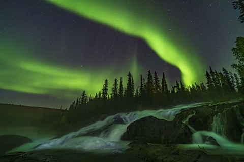 Framed Auroral Curtains Over Ramparts Falls On the Cameron River Print