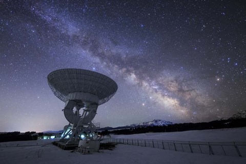 Framed Milky Way Rises Above a Radio Telescope at the Nanshan Observatory, China Print