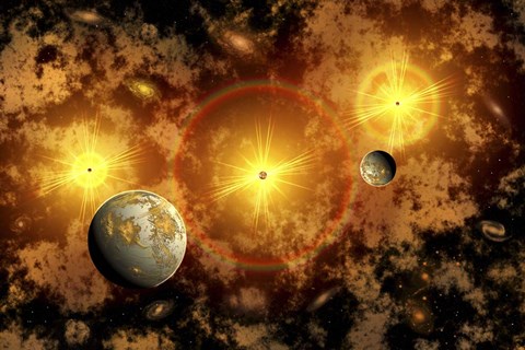 Framed Alien Exoplanets Orbiting a Distant Star Cluster Print