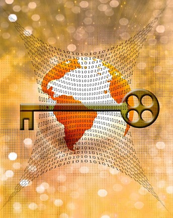 Framed Earth, Binary Code and Key Print