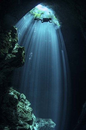 Framed Sunbeams Come Down Through the Entrance Of a Cenote Print