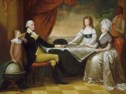 Framed President George Washington with his wife Martha and Grandchildren Print