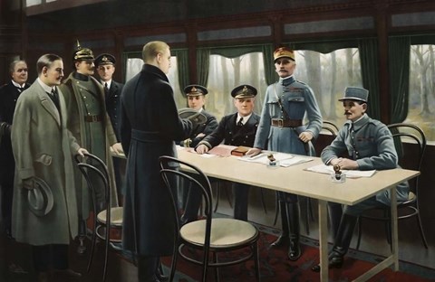 Framed Allied Nation Delegates awaiting the German delegation aboard a Train Print