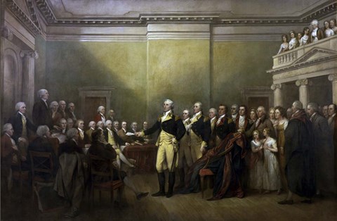 Framed General George Washington resigning his Commission Print