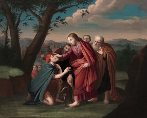 Framed Jesus Christ healing a Blind Man Print
