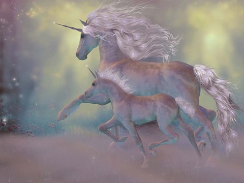 Framed Adult and Baby Unicorn Print