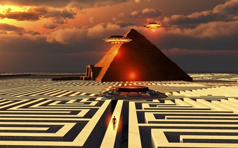Framed Aliens Visiting An Ancient Egyptian Pyramid Maze Print