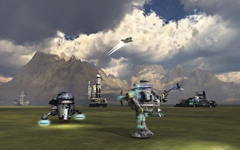 Framed Robotic Team Exploring An Alien Exoplanet Print