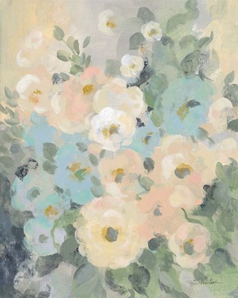 Framed Cottage Blue Floral I Print