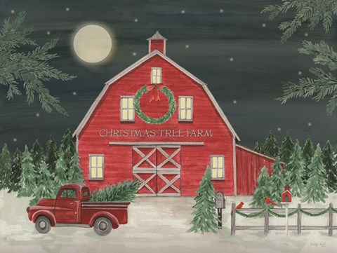 Framed Full Moon Christmas Tree Farm Print